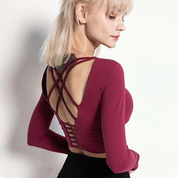 Hybrid Stringy Back Straps Long Sleeve Yoga Crop Tops