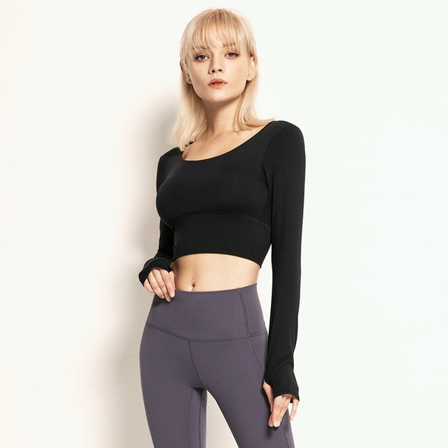 Hybrid Stringy Back Straps Long Sleeve Yoga Crop Tops