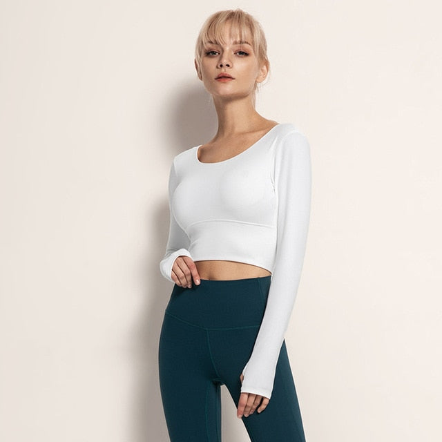 Hybrid Stringy Back Straps Long Sleeve Yoga Crop Tops