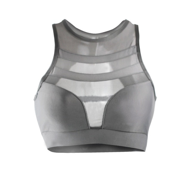 Mesh Stripped Athleisure Hollow Out Sports Bra